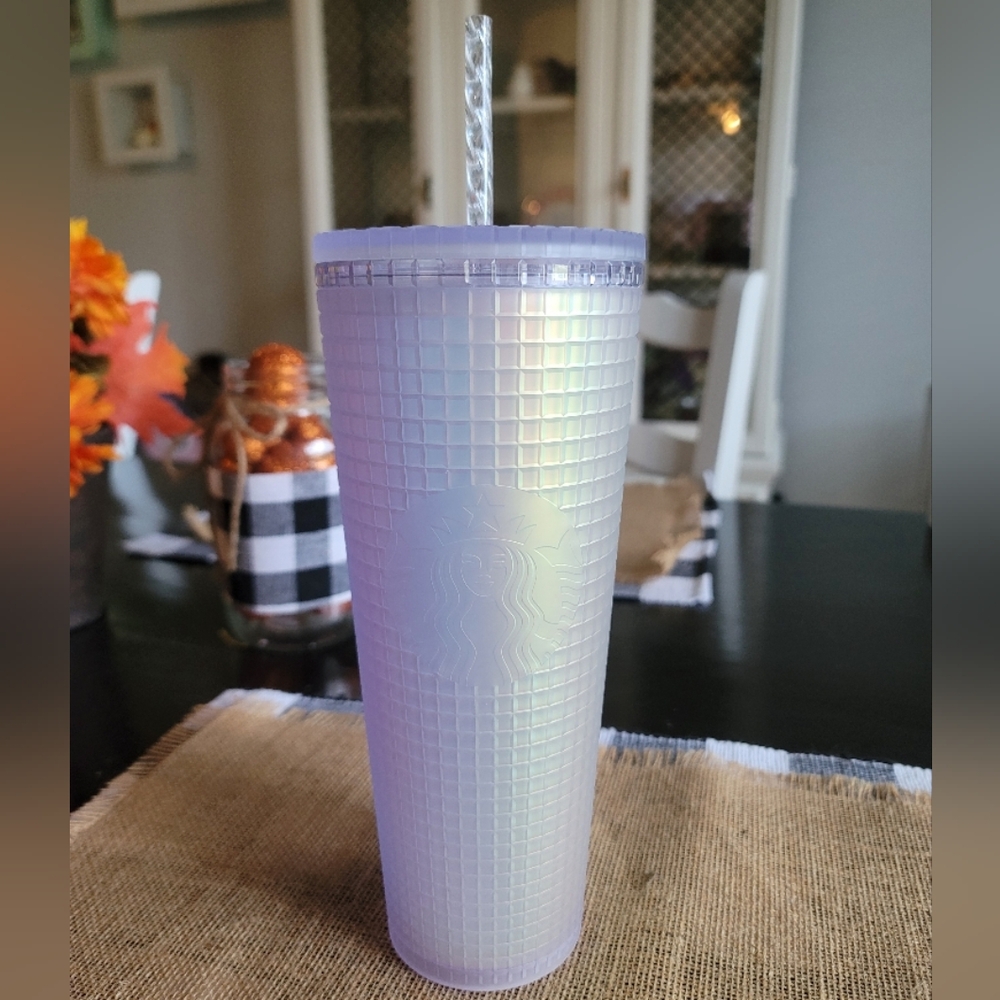 Starbucks soft touch, matte iridescent, grid Tumbler